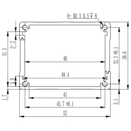 Extruded Aluminum Enclosure W52H39L80 dimensions