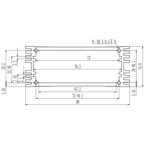 electronic enclosure made of extruded aluminum 90w35h115l dimensions