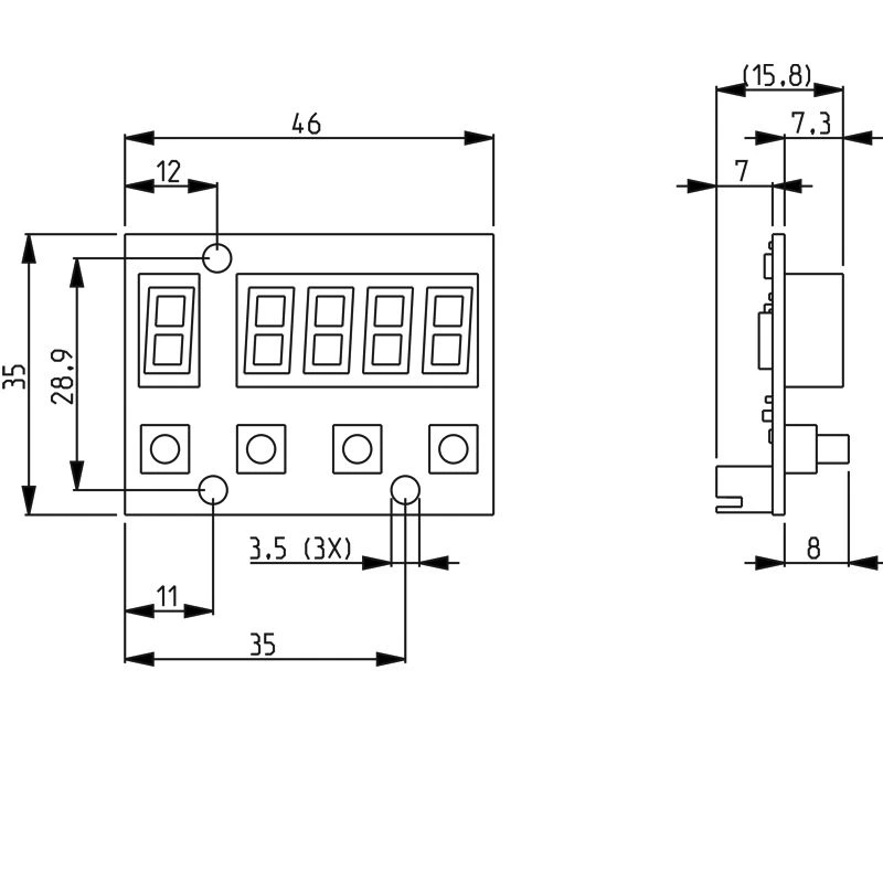 dimensions Display buttons module