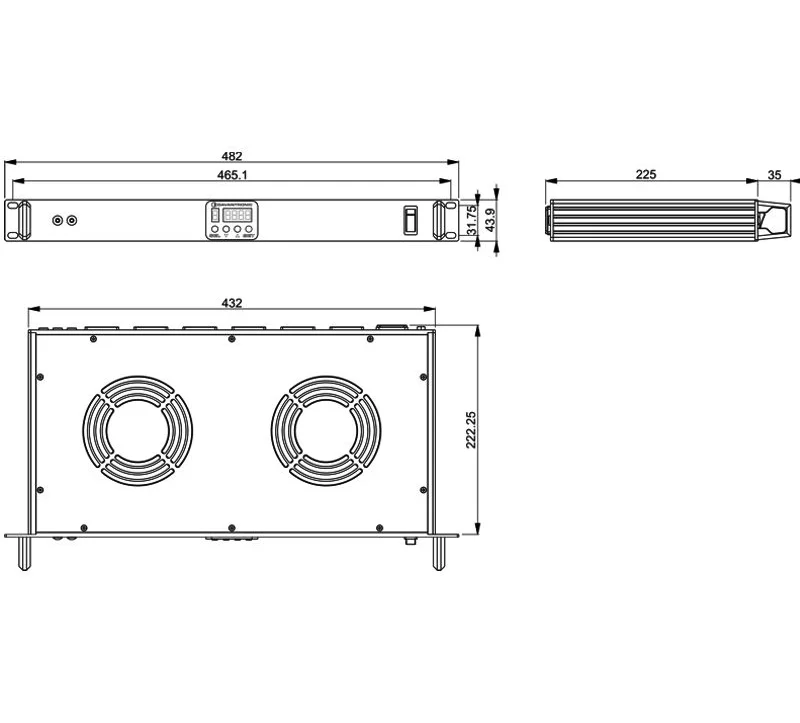 19 inch rack-mountable 2 fans cooling module dimensions