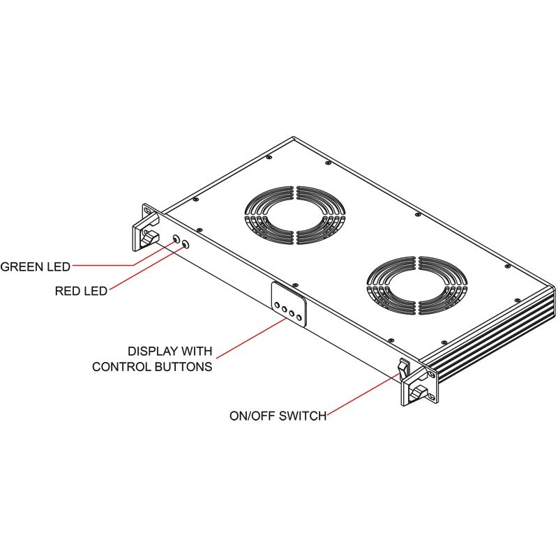 19 inch rack-mountable 2 fans cooling module features and connections front
